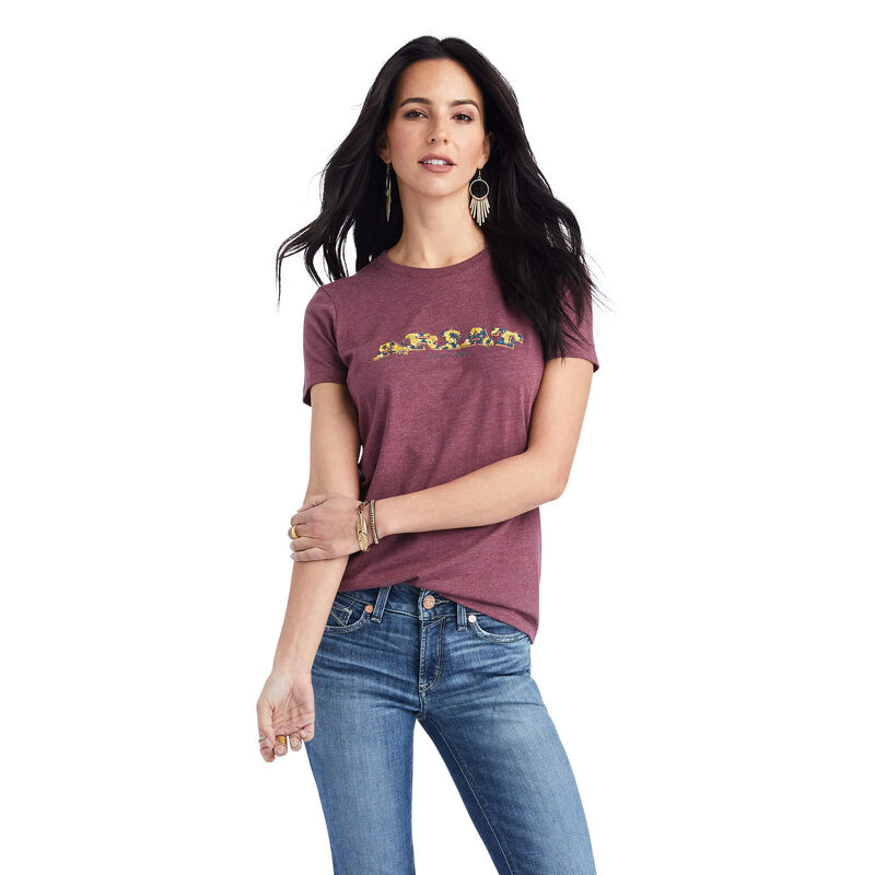 Ariat T-Shirts Damen - Floral Letters Bordeaux ( XASIL-7409 )